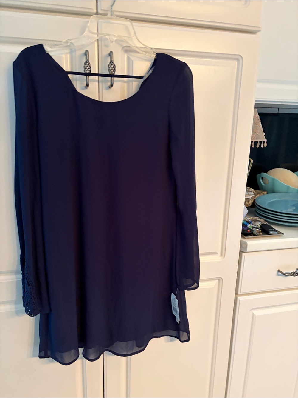 Navy Long Sleeve Chiffon Tunic